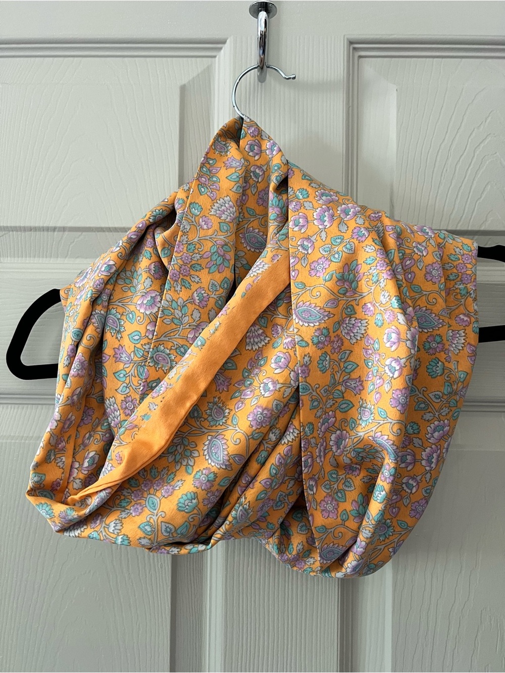 Silk Indian Floral Yellow-Orange Infinity Scarf